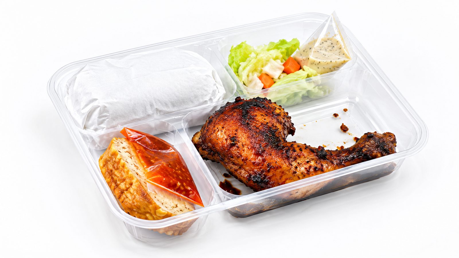 Ilustrasi isi catering nasi box dengan lauk ayam dan sayur